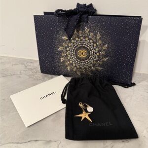 CHANEL Winter Constellation Gold star bag charm logo Gift Bag with Ribbon new